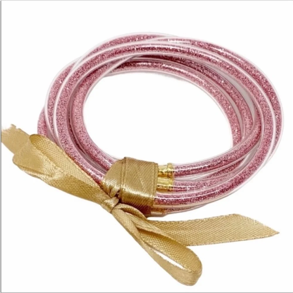 5 PINK jelly bangle bracelet set NEW - Picture 2 of 4